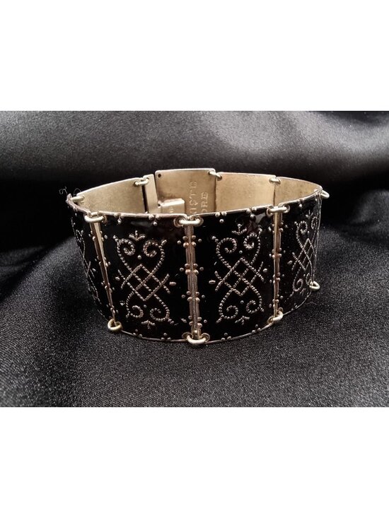 R.S. Riste Slidre Jewelry - Vintage Norwegian R.S. Riste Slidre 925 Sterling Silver Black Enamel Bracelet